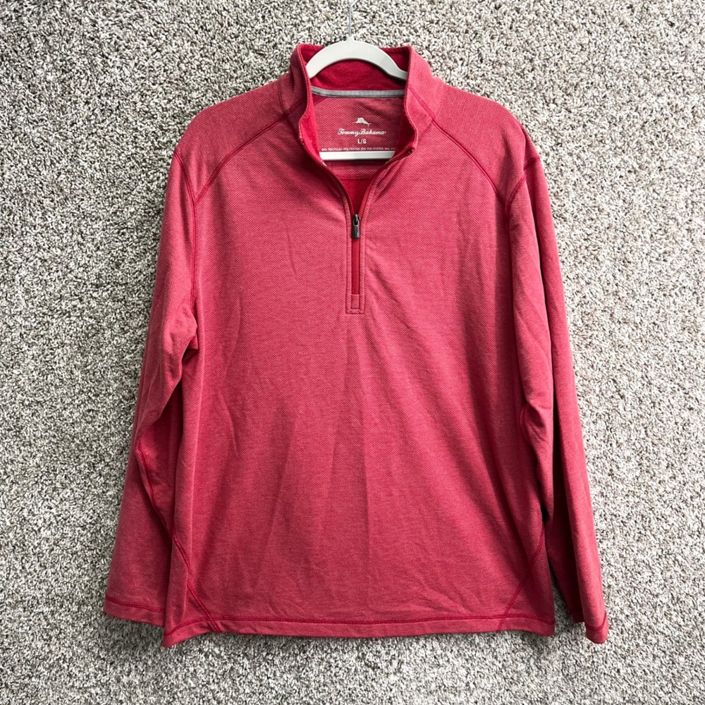Tommy Bahama Sweatshirt Men's Large Red Polyester Viscose Quarter Zip Pullover